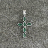 2.5ct Oval Cut Green Emerald Pendant Christ Cross 14k White Gold Finish NO CHAIN