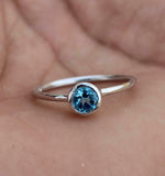 0.5ct Engagement Ring Round Cut Blue Topaz Solitaire Women 14k White Gold Finish