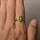 0.5ct Marquise Cut Green Peridot Filigree Engagement Ring 14k White Gold Finish