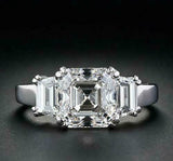 2ct Asscher Cut VVS1 D Diamond Solitaire Engagement Ring 14k White Gold Finish