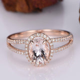 2.6ct Oval Morganite Engagement Ring Diamond Halo Split Shank 14k Rose Gold Over