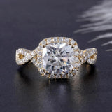 2.2ct Cushion Cut Simulated Diamond Halo Engagement Ring 14k Yellow Gold Plated