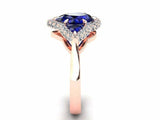 2ct Pear Blue Sapphire Engagement Ring Halo Trilogy Solitaire 14k Rose Gold Over