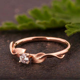 Leaf Solitaire Engagement Ring 1ct Round Cut VVS1D Diamond 14k Rose Gold Finish