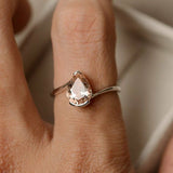 0.5ct Pear Cut Peach Morganite Solitaire Engagement Ring 14k White Gold Finish