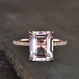 2ct Emerald Cut Peach Morganite Diamond Round Accent Ring 14k Rose Gold Finish
