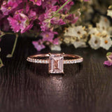 1.2ct Emerald Cut Morganite Accents Solitaire Engagement Ring 14k Rose Gold Over