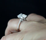 1ct Emerald Diamond Engagement Ring Round Accent Solitaire 14k White Gold Finish