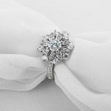 3ct Round Diamond Flower Cocktail Solitaire with Accent Ring 14k White Gold Over