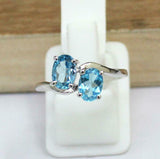 2ct Engagement Ring Oval Cut Blue Topaz Two Stone Solitaire 14k WhiteGold Finish