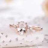 2ct Oval Peach Morganite Engagement Ring Petite Round Accent 14k Rose Gold Over