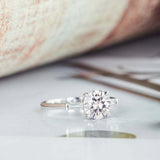 1ct Round Diamond Engagement Ring Baguette Accents Trilogy 14k White Gold Finish