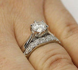 2.2ct Round Cut Moissanite Solitaire Ring Band Bridal Set 14K White Gold Plated