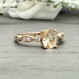 1ct Oval Cut Peach Morganite Solitaire with Accent Ring 14k Yellow Gold Finish