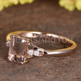 1ct Emerald Cut Simulated Morganite Accented Engagement Ring 14k RoseGold Plated