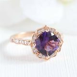 1.2ct Cushion Cut Purple Amethyst Vintage Engagement Ring 14k Rose Gold Finish