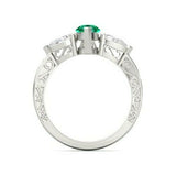 2Ct Marquise Cut Green Emerald Vintage Three Stone Ring 14K White Gold Finish