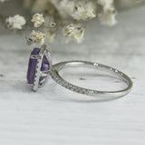3Ct Emerald Cut Amethyst Diamond Accent Halo Engagement Ring 14K White Gold Over
