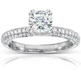 2.9ct Cushion Cut Diamond Solitaire Ring 14K White Gold Finish Iced Round Accent