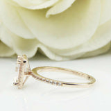 2.3ct Emerald Cut Peach Morganite Engagement Ring Halo 14k Yellow Gold Finish