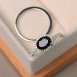 2ct Engagement Ring Oval Cut Black Diamond Halo Bridal Set 14k White Gold Finish