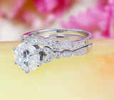 Antique Bridal Set Engagement Ring 2ct Round Cut Diamond 14k White Gold Finish