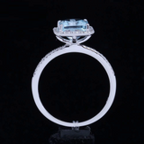 1.2ct Radiant Cut Blue Aquamarine Halo Engagement Ring 14k White Gold Finish