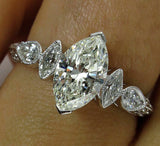 4.5ct Marquise Cut Diamond Milgrain Art Deco Engagement Ring 14K White Gold Over
