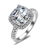 3.5Ct Cushion Diamond Accent Halo Solitaire Engagement Ring 14K White Gold Over