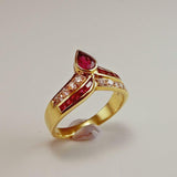 2.4ct Pear Cut Pink Ruby Art Deco Chevron Engagement Ring 14k Yellow Gold Finish