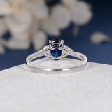 1.2ct Oval Blue Sapphire Engagement Ring 14k White Gold Finish Solitaire Trilogy