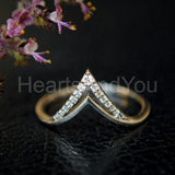 0.08ct Round Cut Moissanite Stackable Double Chevron Band 14K White Gold Plated