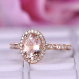 2ct Oval Cut Peach Morganite Engagement Ring Round Accent Halo 14k RoseGold Over
