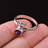 0.25ct Engagement Ring Round Cut Amethyst Crescent Moon 14k White Gold Finish