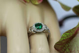 1ct Round Green Emerald Engagement Ring Halo Celtic Trinity 14k WhiteGold Finish