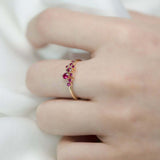 1ct Round Cut Pink Ruby Engagement Ring Cluster Minimalist 14k YellowGold Finish
