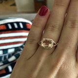 2ct Cushion Cut Morganite Engagement Ring Split Shank Halo 14k Rose Gold Finish