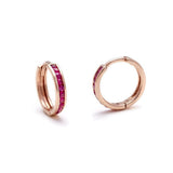 0.7ct Round Cut Pink Ruby Classic Hoop Earrings Women 14k Rose Gold Finish