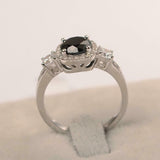 2ct Round Cut Black Diamond Engagement Ring Halo Trilogy 14k White Gold Finish