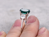 2ct Oval Green Emerald Engagement Ring Round Accents Trilogy 14k White Gold Over
