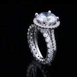 6Ct Round Cut Diamond Bridal Set Eternity Band Halo Ring 14K White Gold Finish