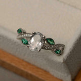 1.6ct Engagement Ring Oval Cut Diamond Leaf Accents Design 14k White Gold Finish