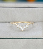 0.3ct Pear Simulated Diamond Minimalist Curved Wed Band 14k Yellow Gold Plated