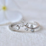 0.3ct Round Moissanite Vine Leaf Chevron Engagement Ring 14K White Gold Plated