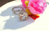 2.5ct Cushion Cut Peach Morganite Engagement Ring 14k White Gold Over Bridal Set