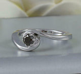 0.4ct Round Cut Black Diamond Engagement Ring Swirl Twist 14k White Gold Finish