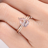 1ct Pear Cut Simulated Morganite Solitaire Ring Bridal Set 14k Rose Gold Plated