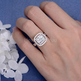 2.2ct Round Cut Moissanite Open Dual Halo Engagement Ring 14k White Gold Plated