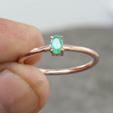 0.5ct Engagement Ring Oval Cut Green Emerald Minimalist 14k Rose Gold Finish