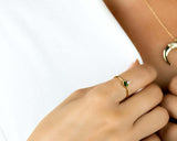0.5ct Engagement Ring Marquise Cut Green Emerald Minimalist 14k Yellow Gold Over